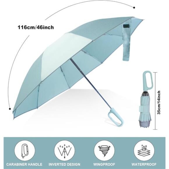 Windproof Reverse Folding Travel Umbrella Compact Automatic Car Rain Umbrella - Picture 6 of 7